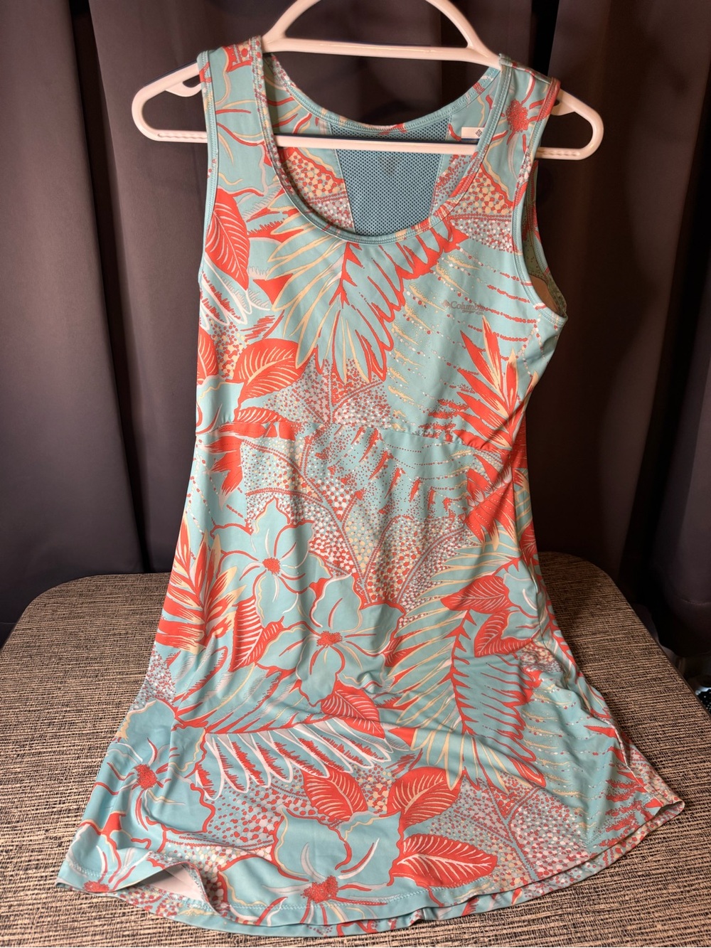 Columbia Coral Floral Tank Dress on Aqua Base